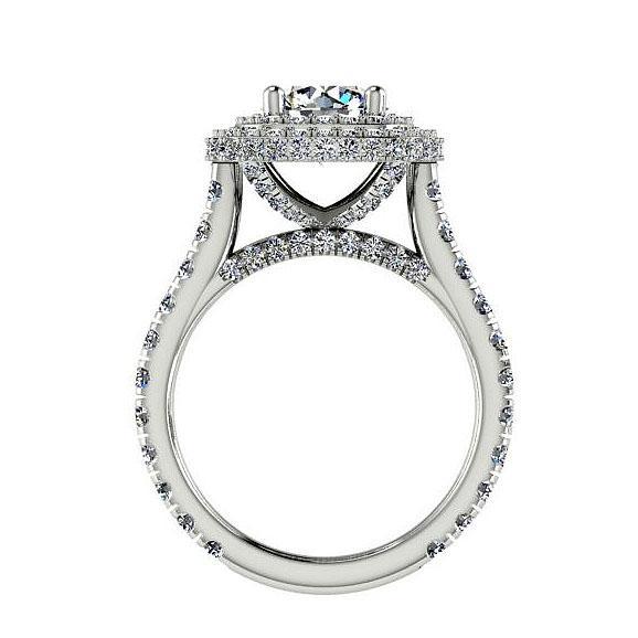 Double Halo Diamond Engagement Ring Setting 14K White Gold 1.46 cts - Thenetjeweler