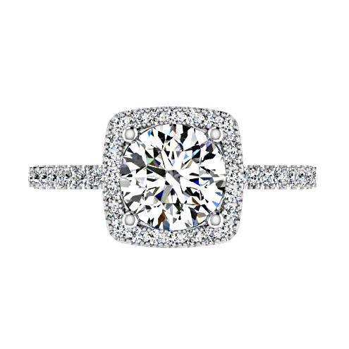 Round Diamond with Cushion Halo Engagement Ring 18K Gold - Thenetjeweler