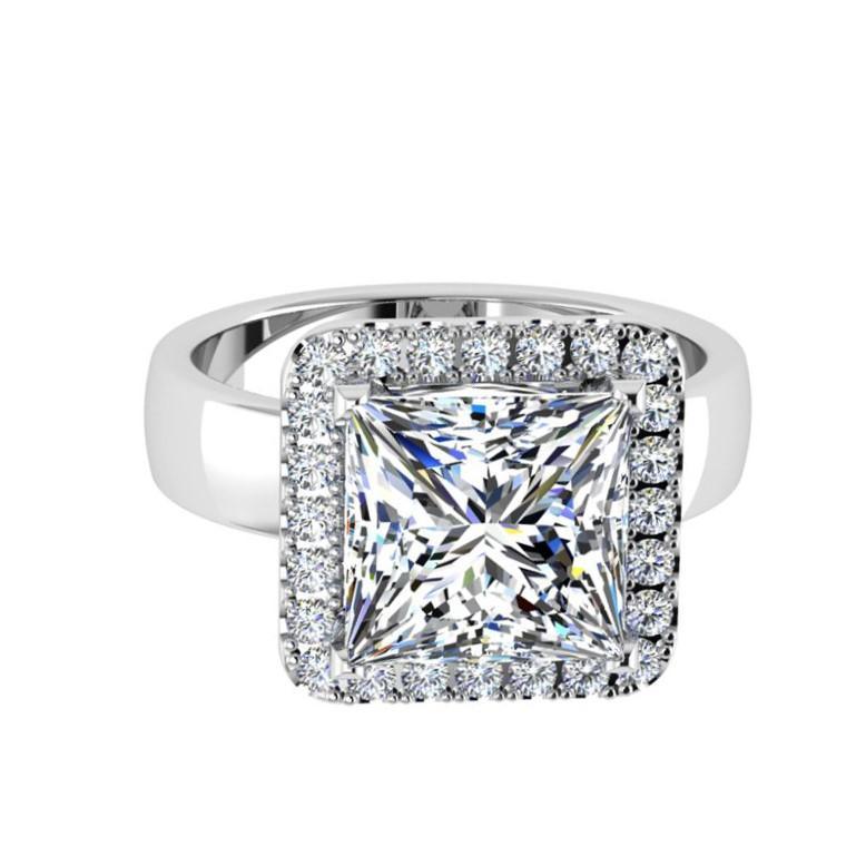 Princess Halo Diamond Engagement Ring 18K Gold - Thenetjeweler
