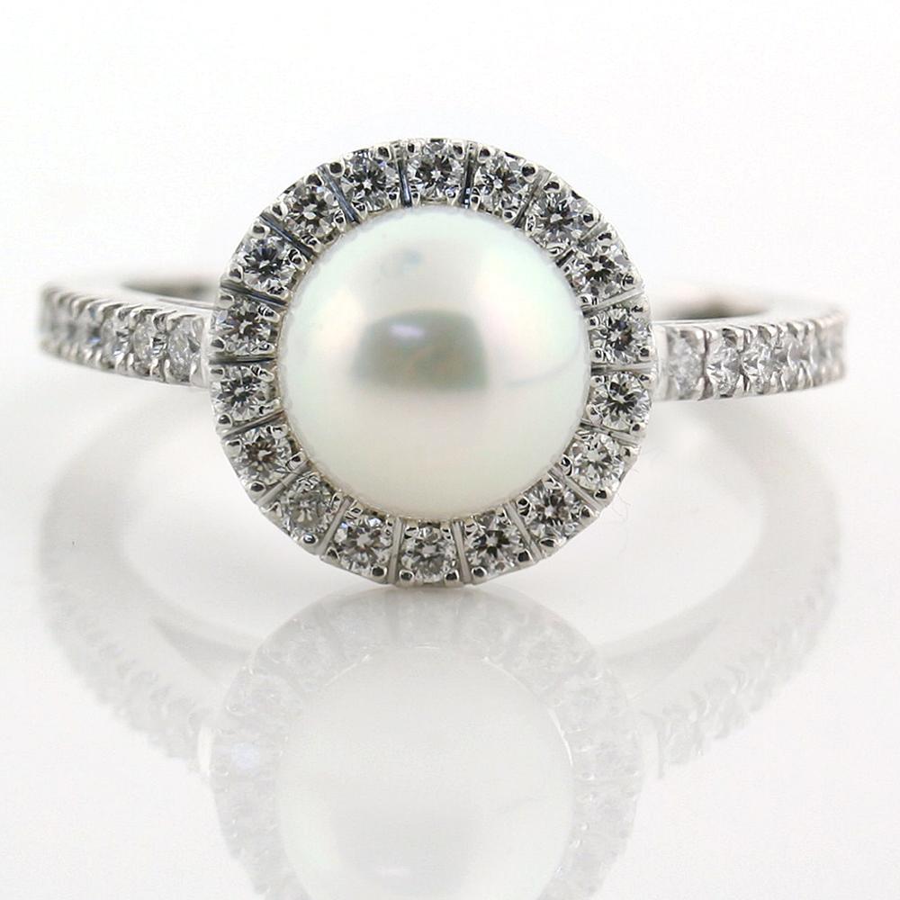 Pearl Engagement Ring with Diamond Halo - Halo Ring