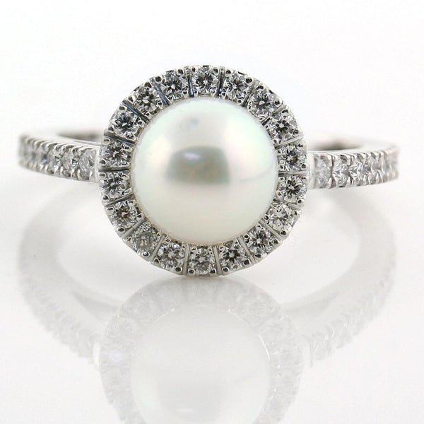 Pearl Engagement Ring with Diamond Halo - Thenetjeweler