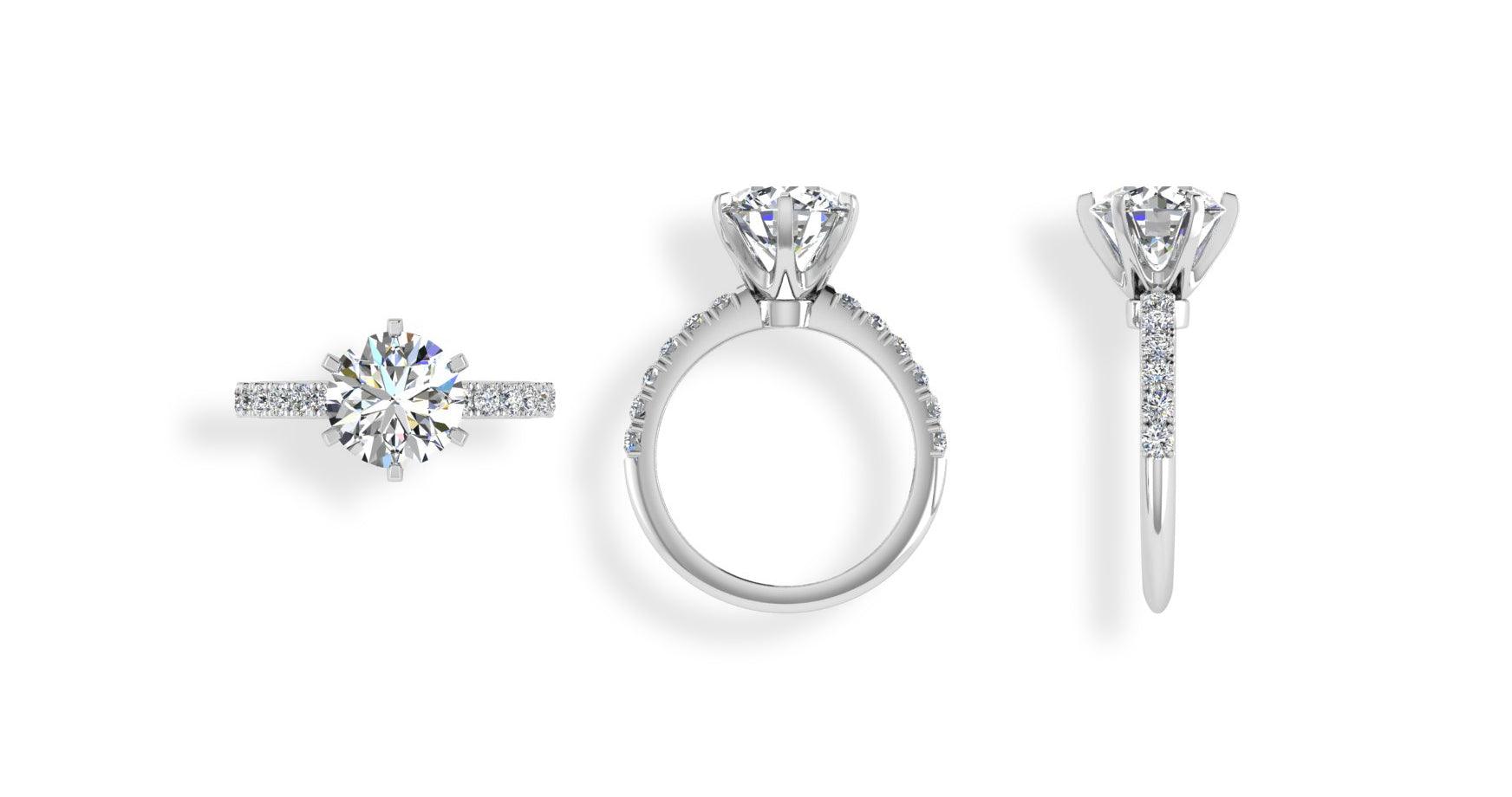 Side Stone 6 Prong Diamond Ring - Thenetjeweler