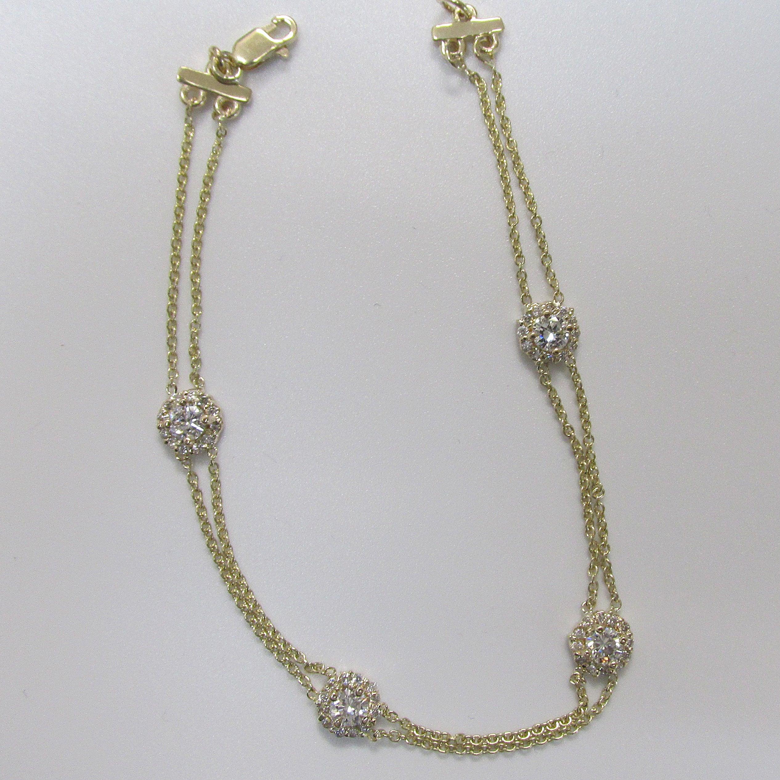 Diamond Halo Double Chain Bracelet - Thenetjeweler