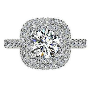 Double Halo Diamond Engagement Ring Setting 14K White Gold 1.46 cts - Thenetjeweler