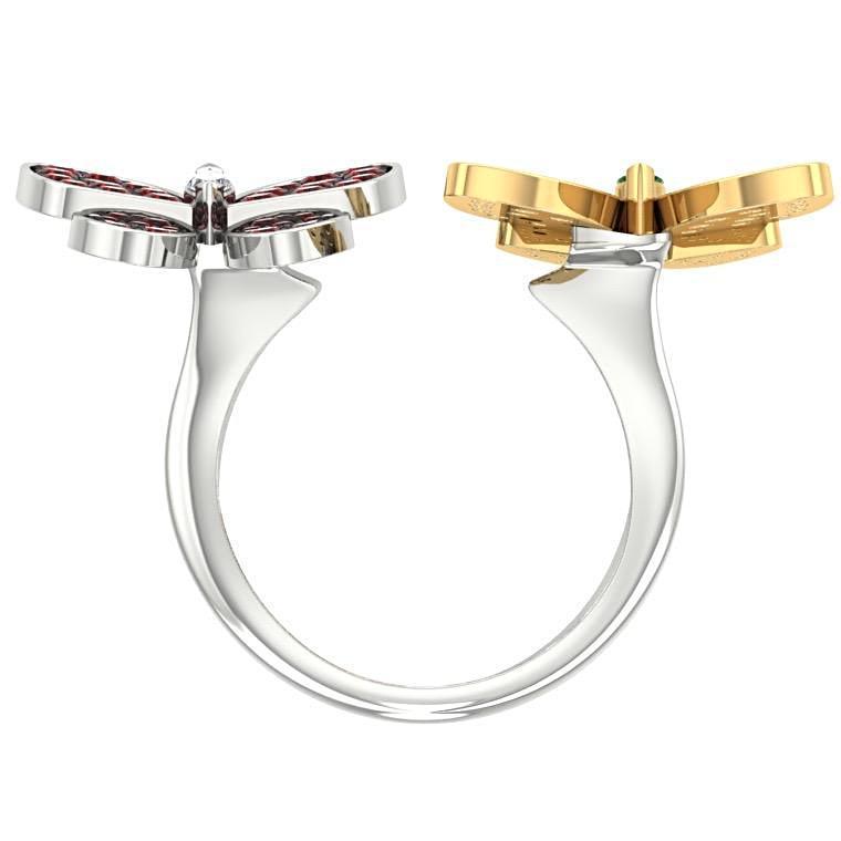 Double Butterfly Ring 14K two tone Gold Setting - Thenetjeweler