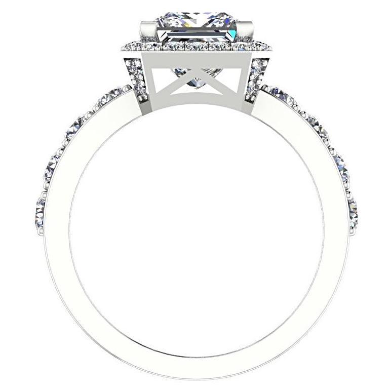Princess Halo Diamond Engagement Ring with Side Stones 18K White Gold - Thenetjeweler