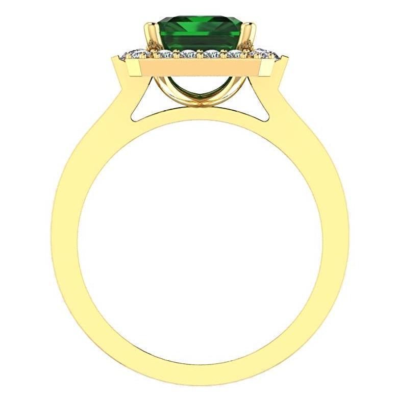 Emerald and Diamond Halo Ring 18K Yellow Gold - Thenetjeweler