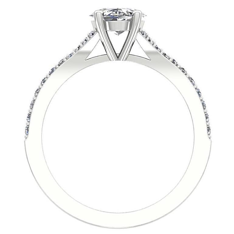 Oval Diamond Split Shank Engagement Ring with Side Stones 18K White Gold - Thenetjeweler