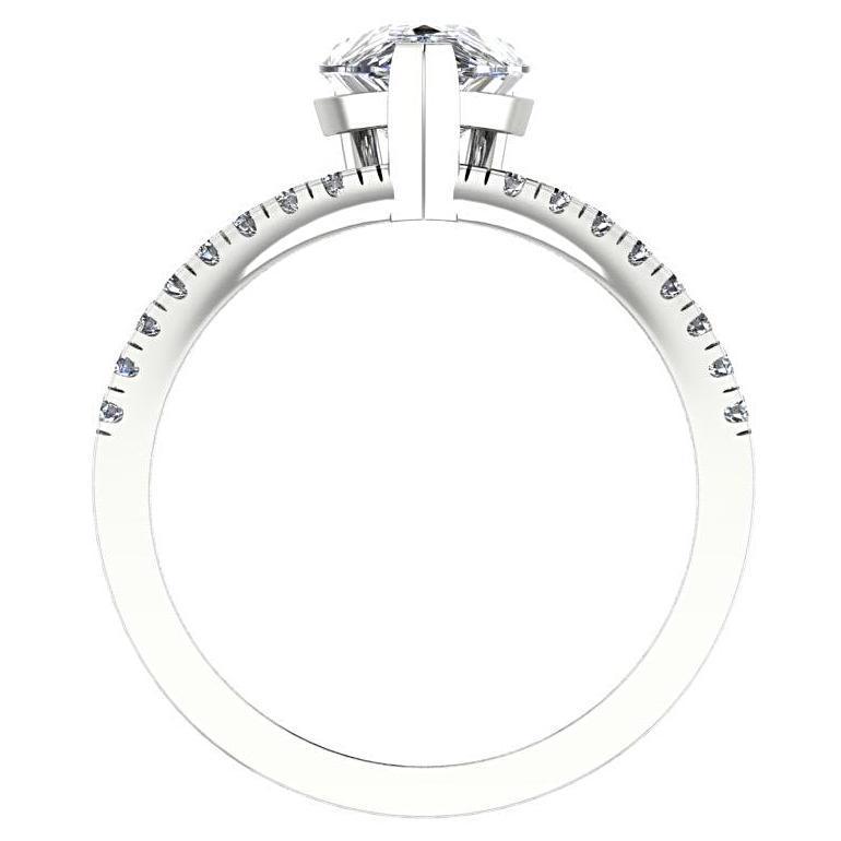 Pear Diamond Split Shank Engagement Ring with Side Stones 18K White Gold - Thenetjeweler