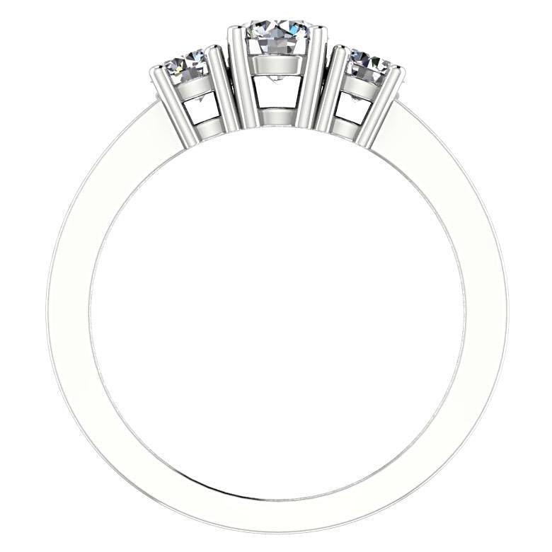 Round Three Stone Engagement Ring with Side Stones 14K White Gold - Thenetjeweler