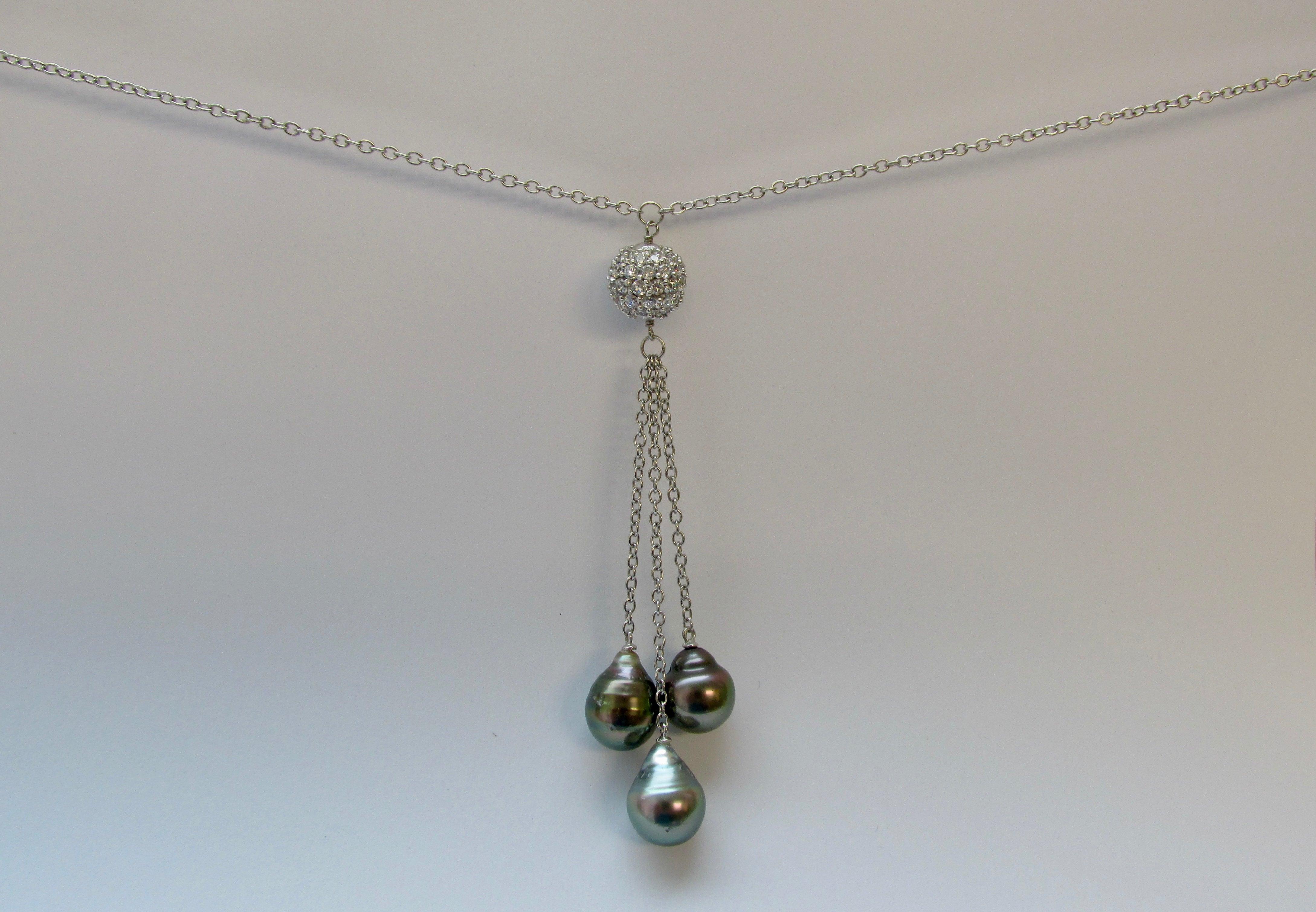 Tahitian Pearl and Cubic Zirconia Necklace - Thenetjeweler