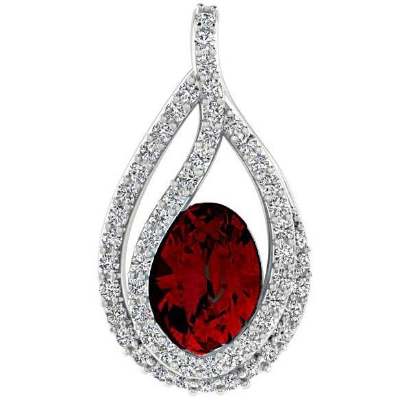 Oval Gemstone and 0.20 cwt Diamond Pendant 18K White Gold - Thenetjeweler
