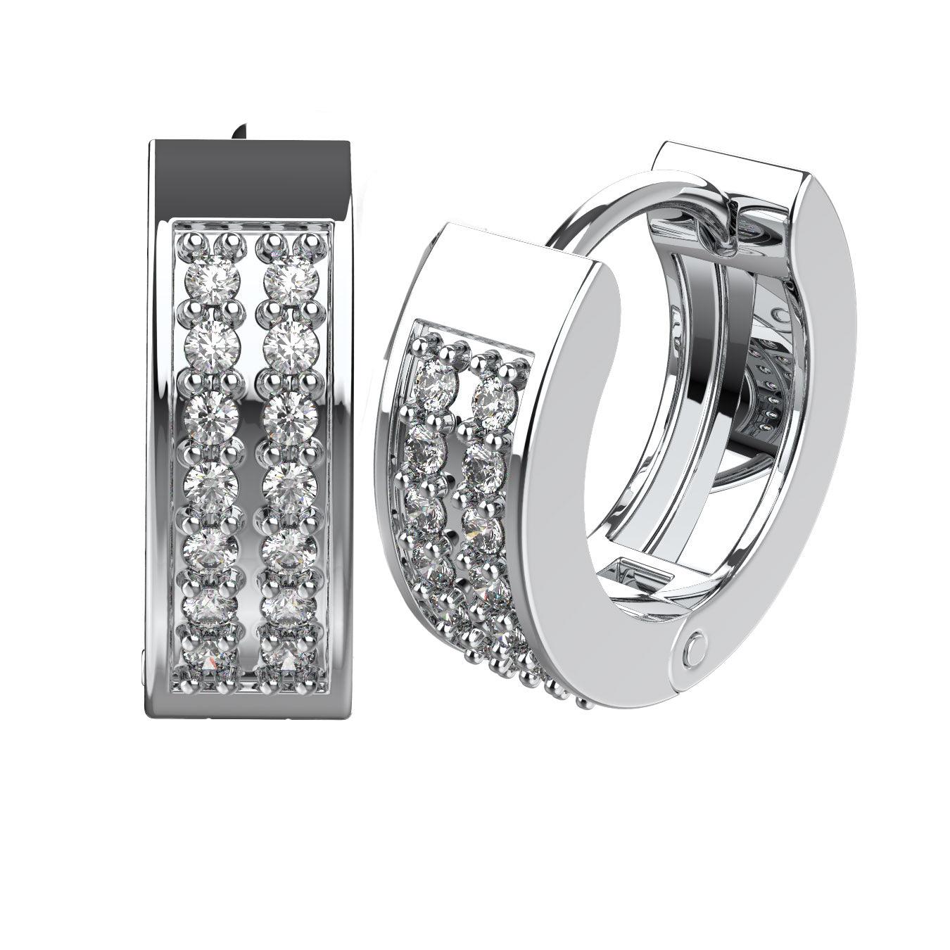 Double Row Pave Huggie Earrings 14K Gold - Thenetjeweler