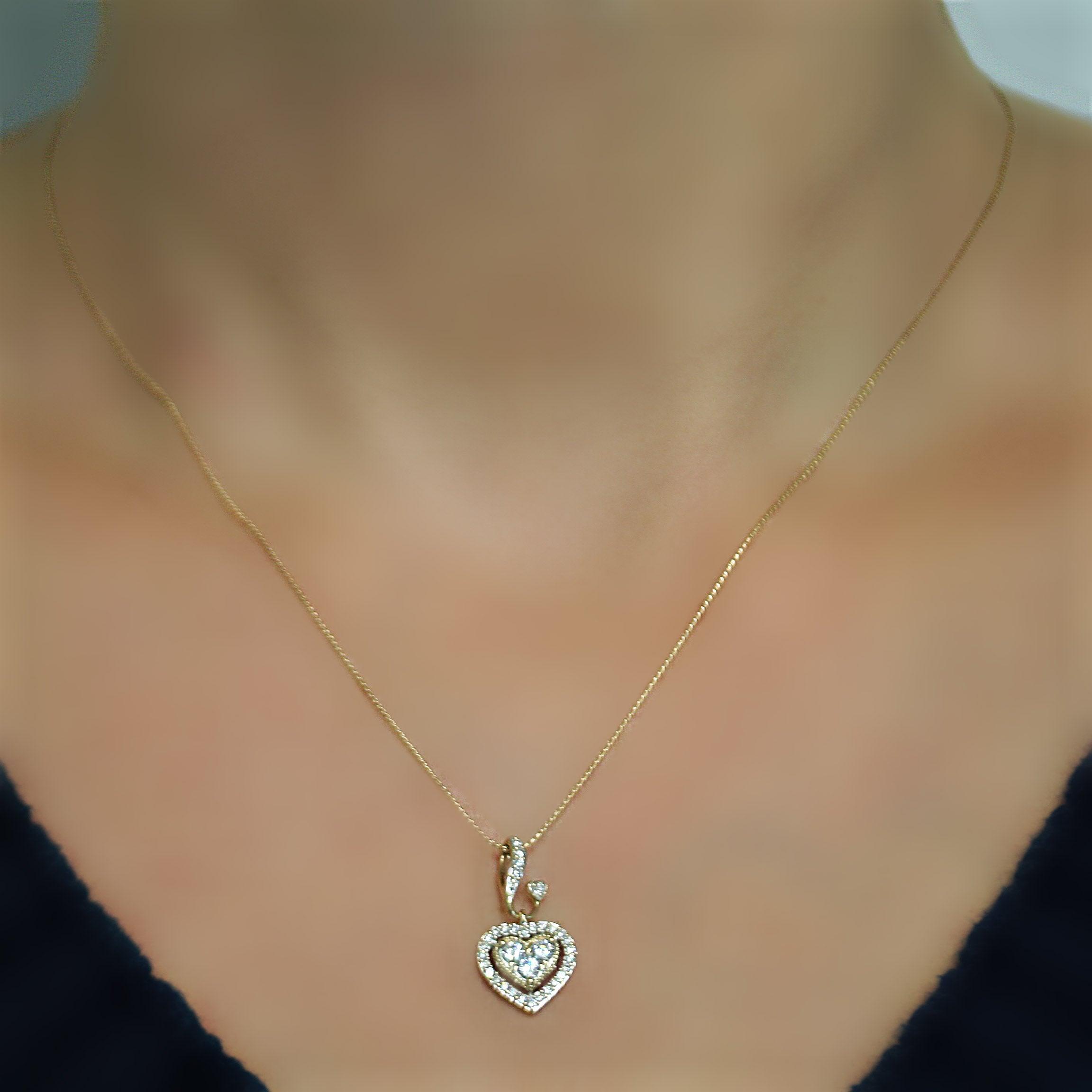 Diamond Double Heart Pendant Necklace - Thenetjeweler