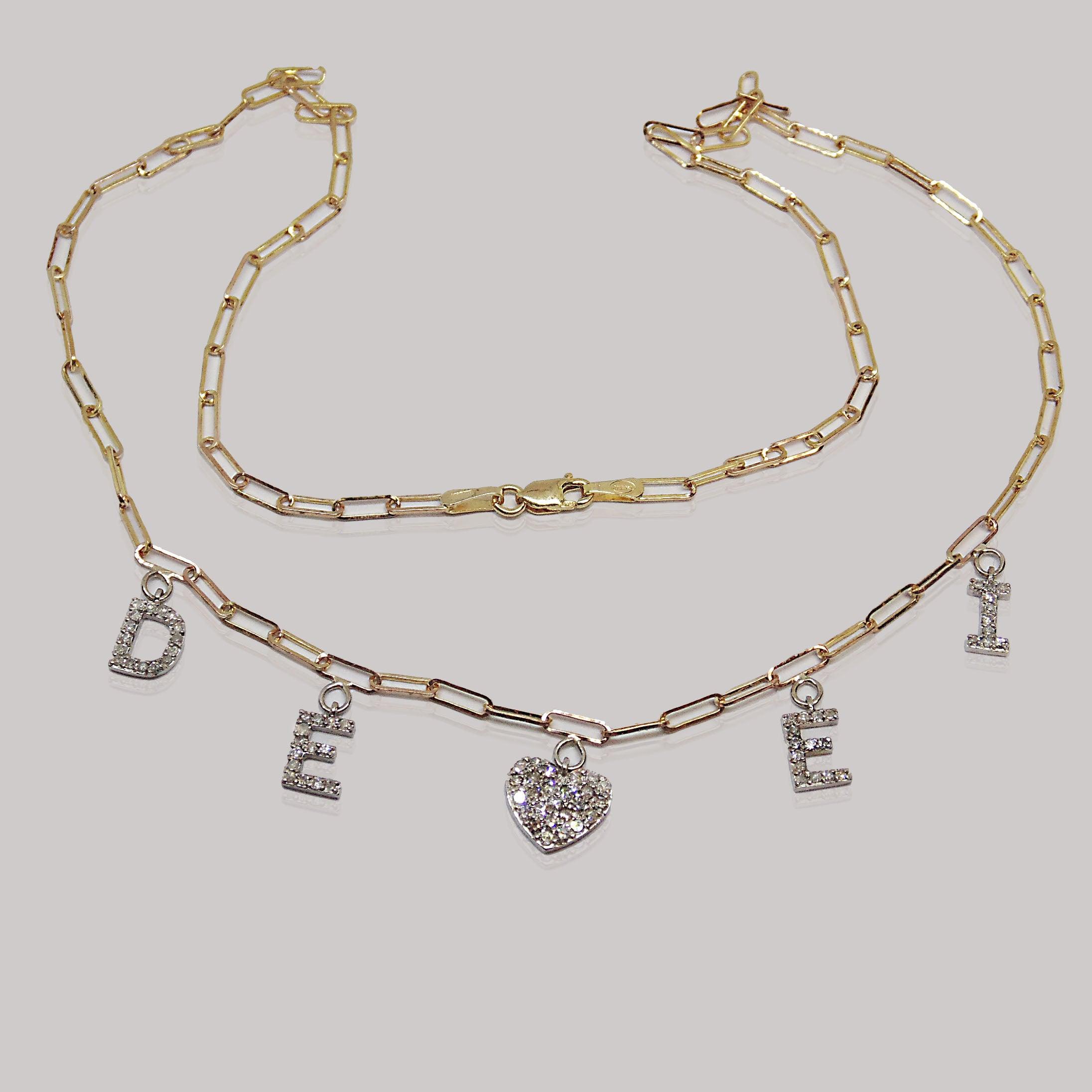 Diamond initials D, E, I and heart Pendant Family necklace - Thenetjeweler