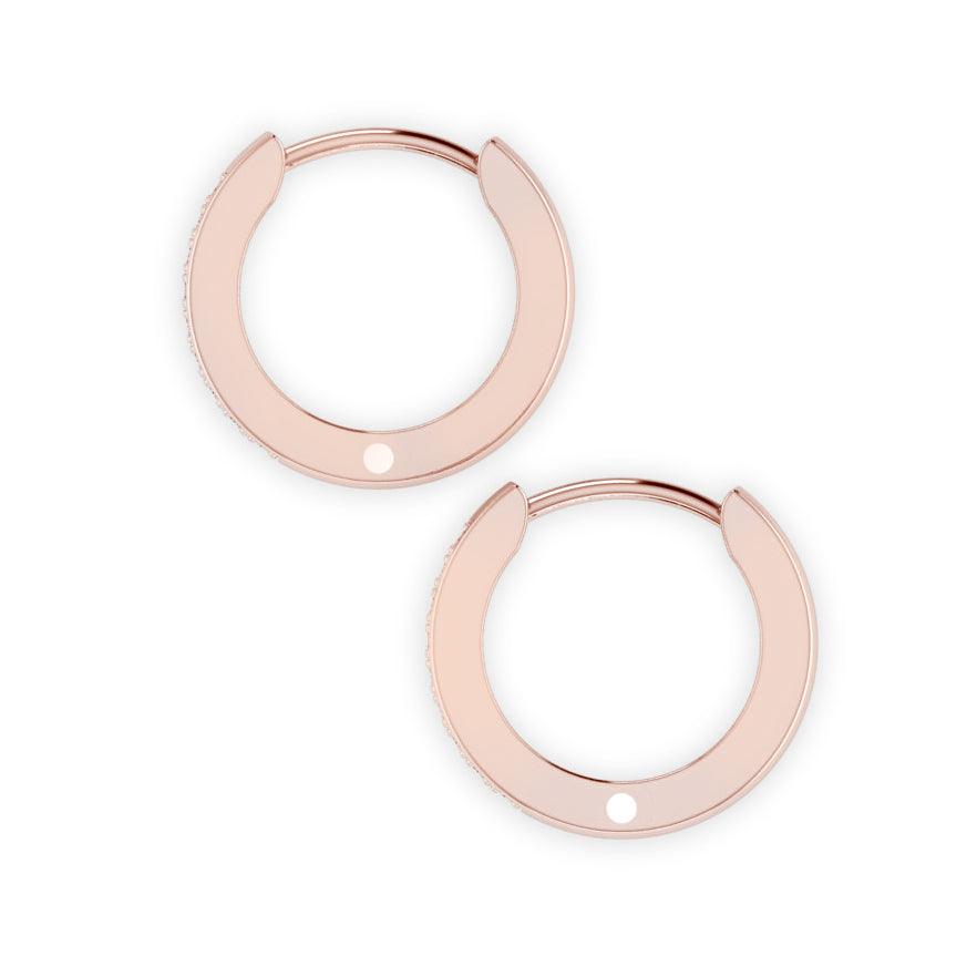 Huggie Hoop Earrings Rose Gold Two-Row Diamonds - Thenetjeweler