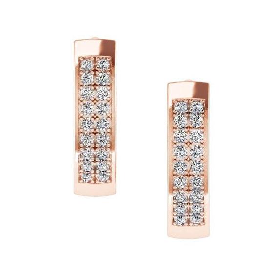 Huggie Hoop Earrings Rose Gold Two-Row Diamonds - Thenetjeweler