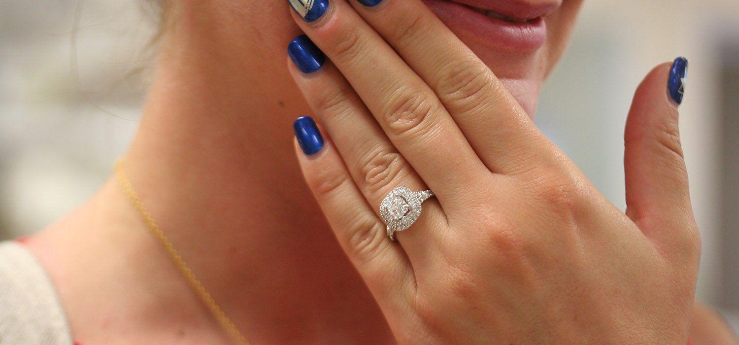 Double Halo 0.90c Round Diamond Engagement Ring 18K White Gold - Thenetjeweler