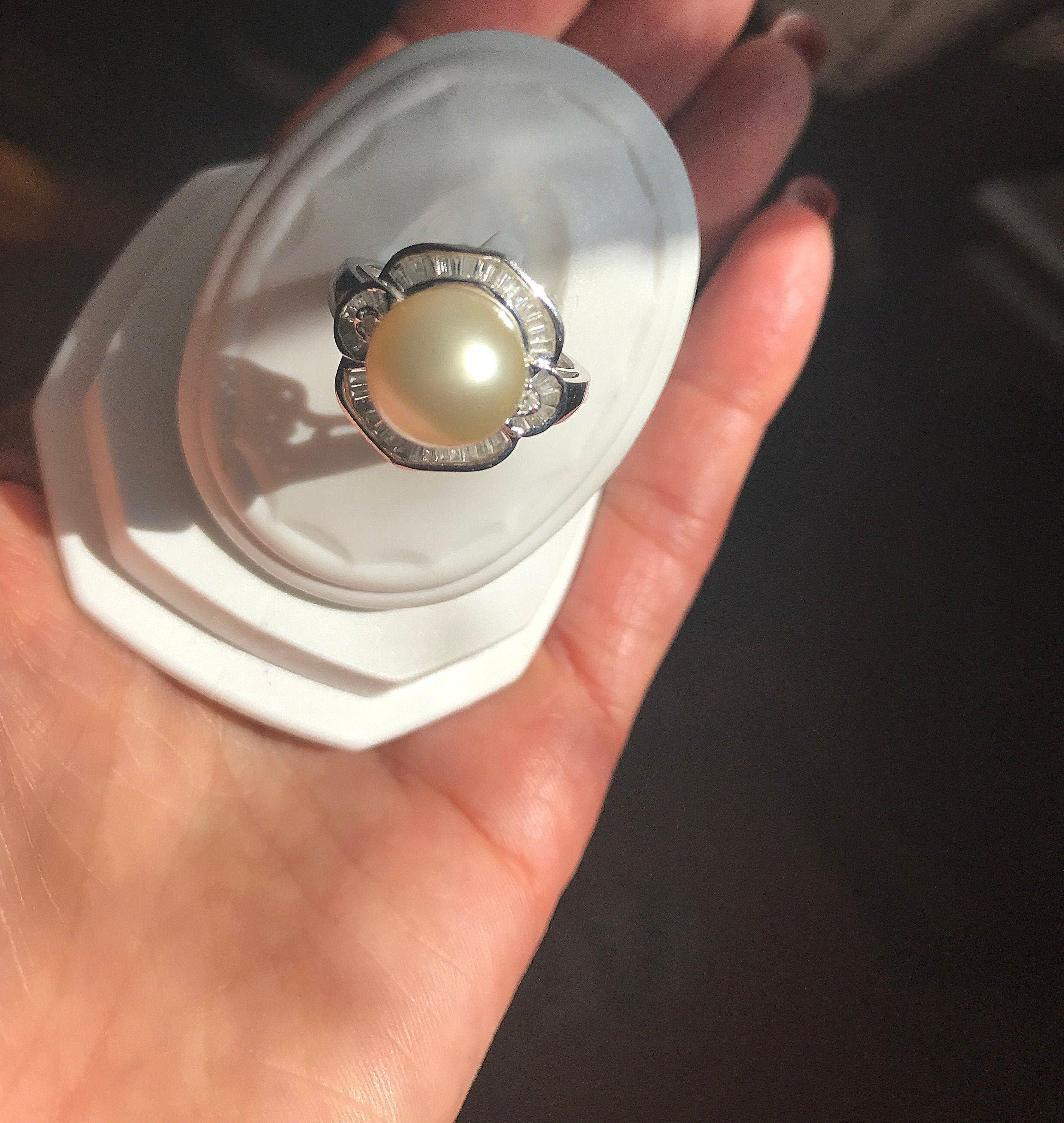 10mm South Sea Pearl and Diamond Ring 18k Gold - Thenetjeweler