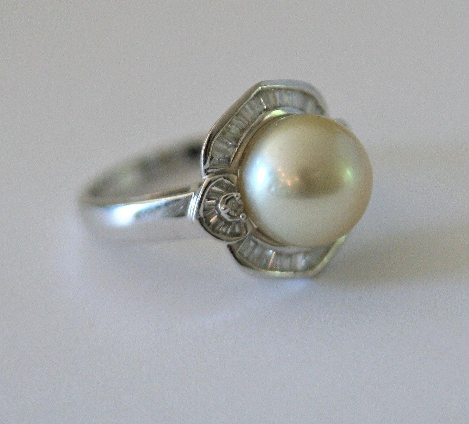 10mm South Sea Pearl and Diamond Ring 18k Gold - Thenetjeweler