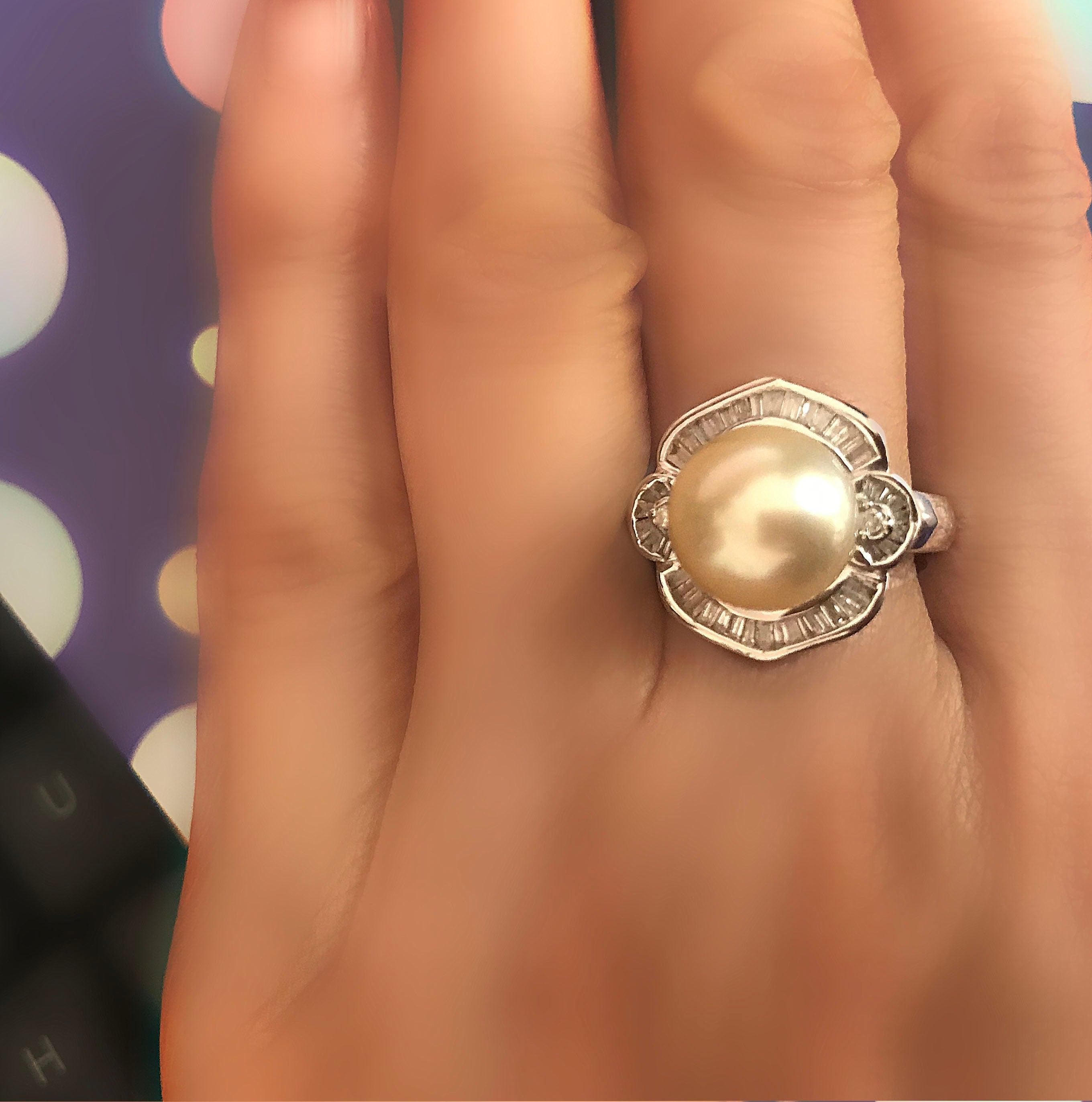 10mm South Sea Pearl and Diamond Ring 18k Gold - Thenetjeweler