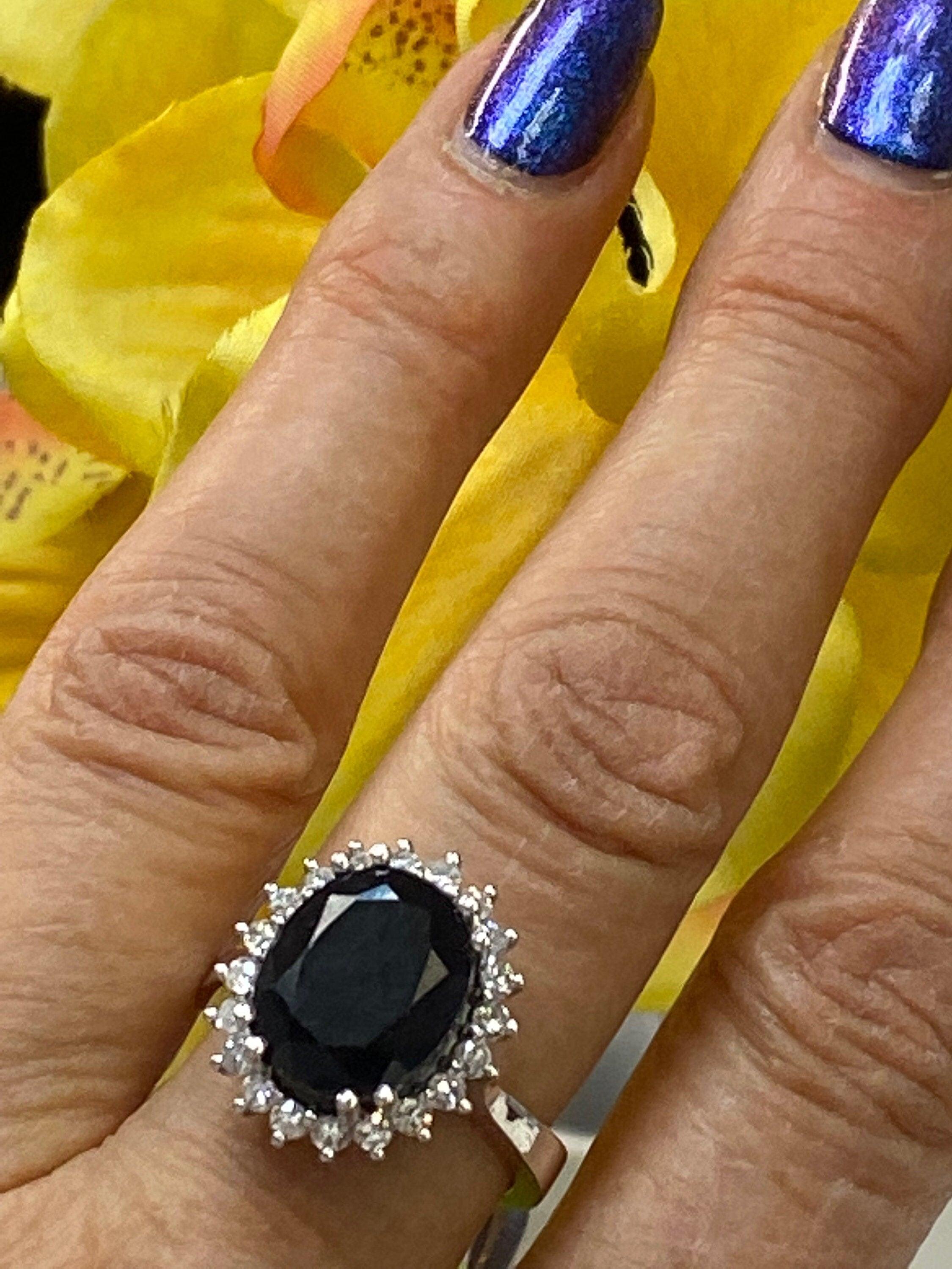 8 carat Blue Sapphire Diamond Cluster Engagement Ring - Thenetjeweler