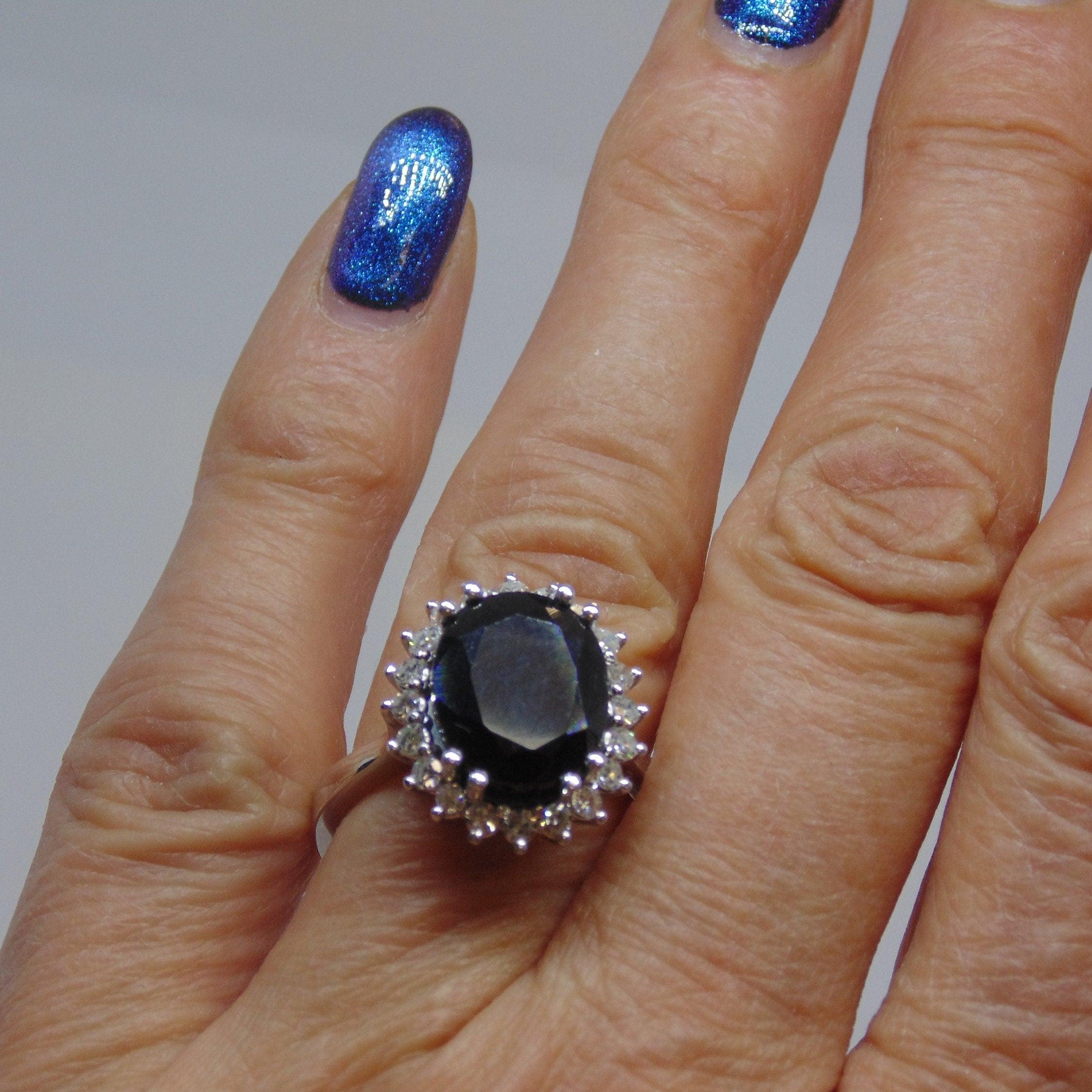 8 carat Blue Sapphire Diamond Cluster Engagement Ring - Thenetjeweler