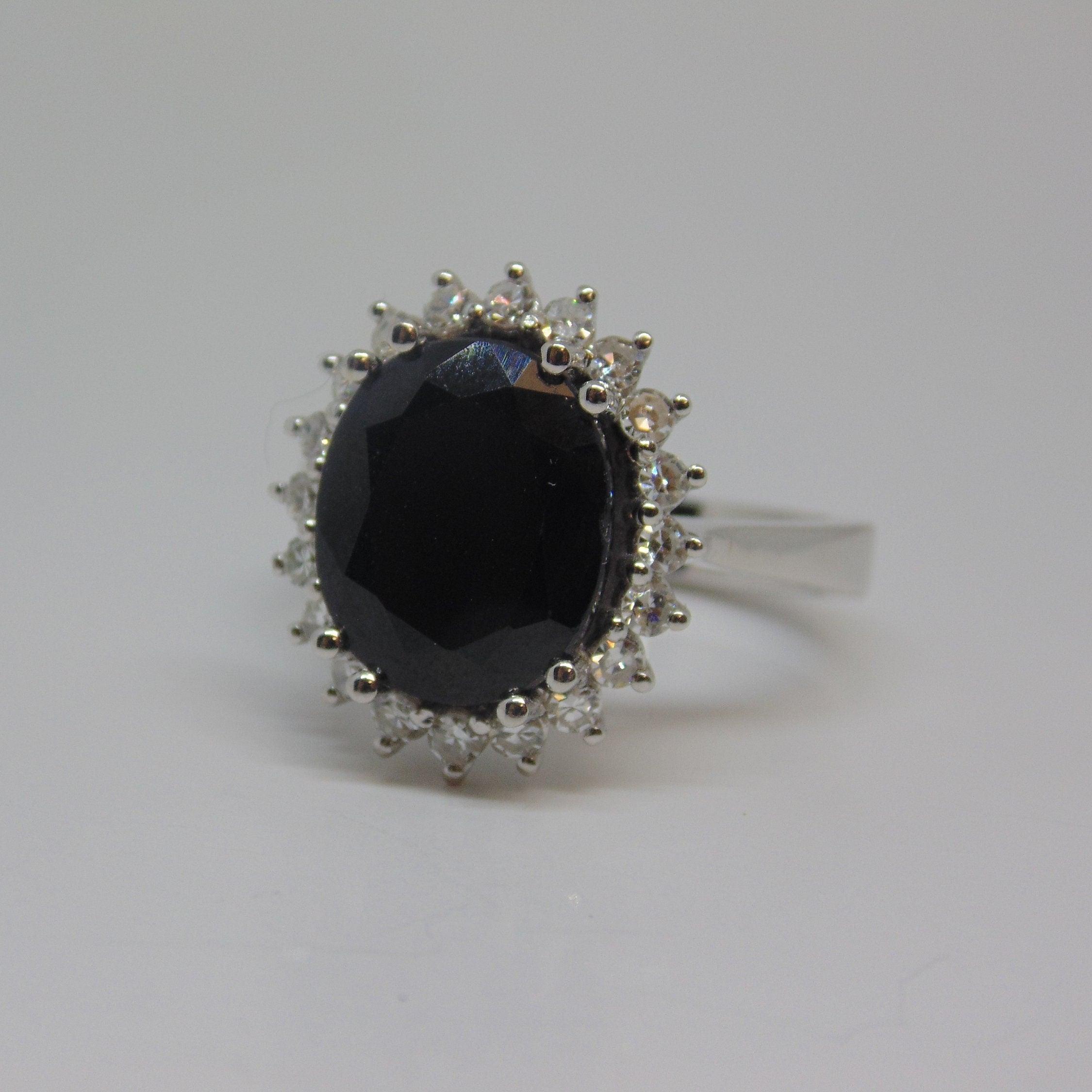 8 carat Blue Sapphire Diamond Cluster Engagement Ring - Thenetjeweler