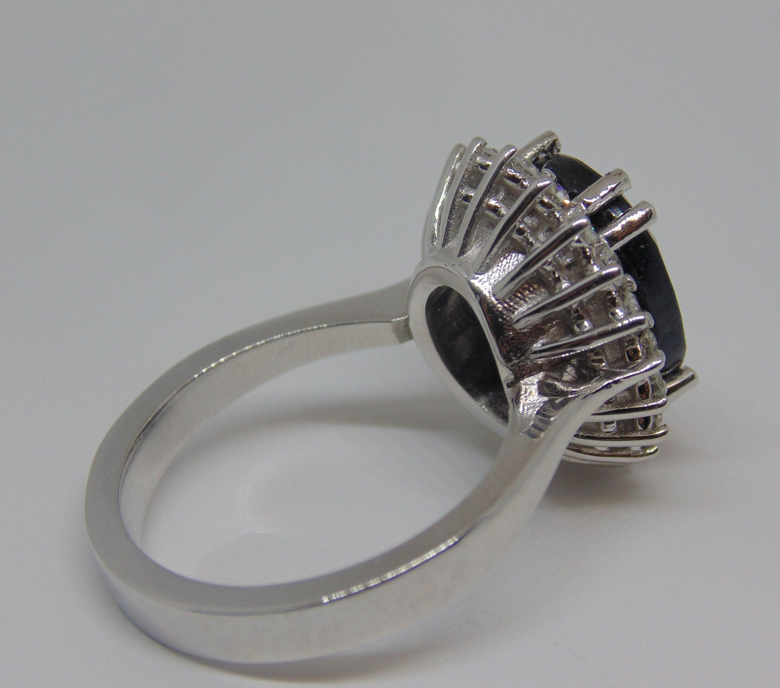 8 carat Blue Sapphire Diamond Cluster Engagement Ring - Thenetjeweler