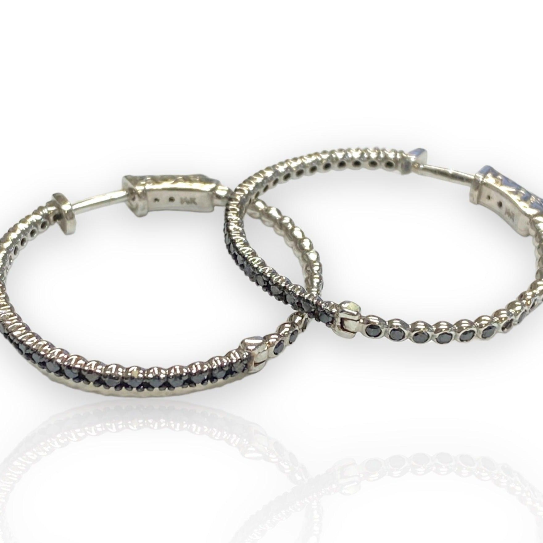 Black Diamond Hoop Earrings 14K Gold - Thenetjeweler