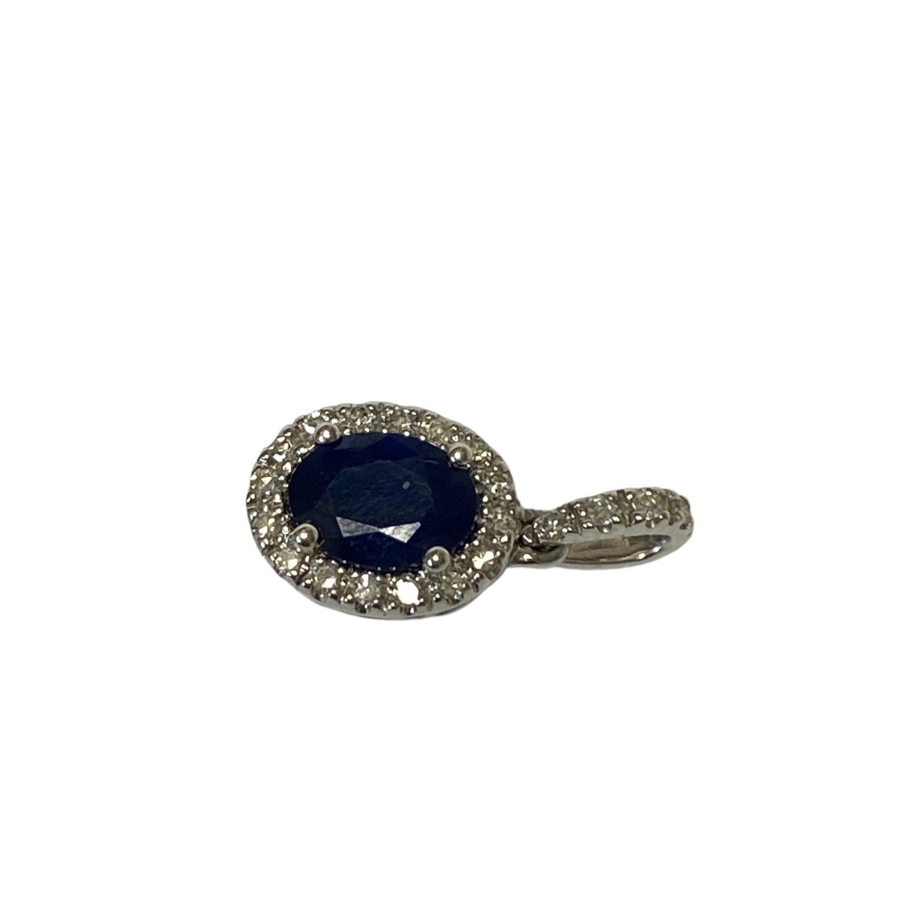 Oval Sapphire and Diamond Halo Pendant - Thenetjeweler