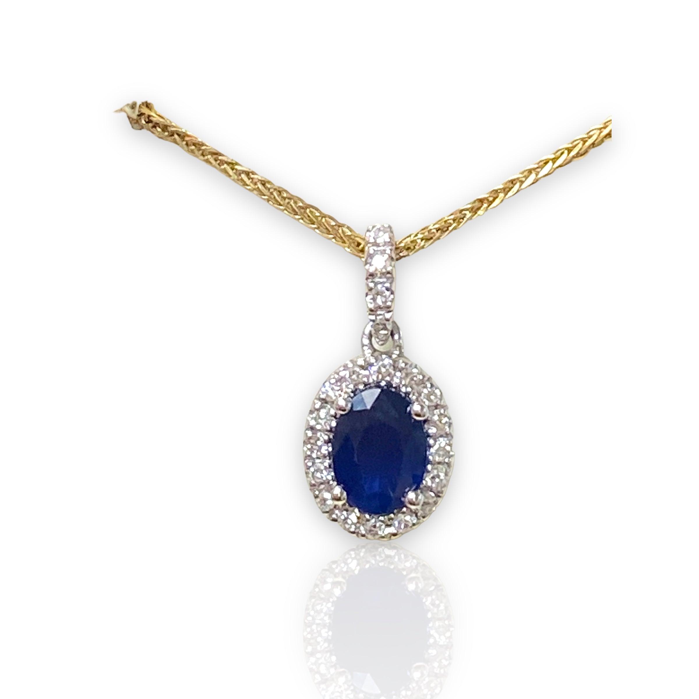 Oval Sapphire and Diamond Halo Pendant - Thenetjeweler