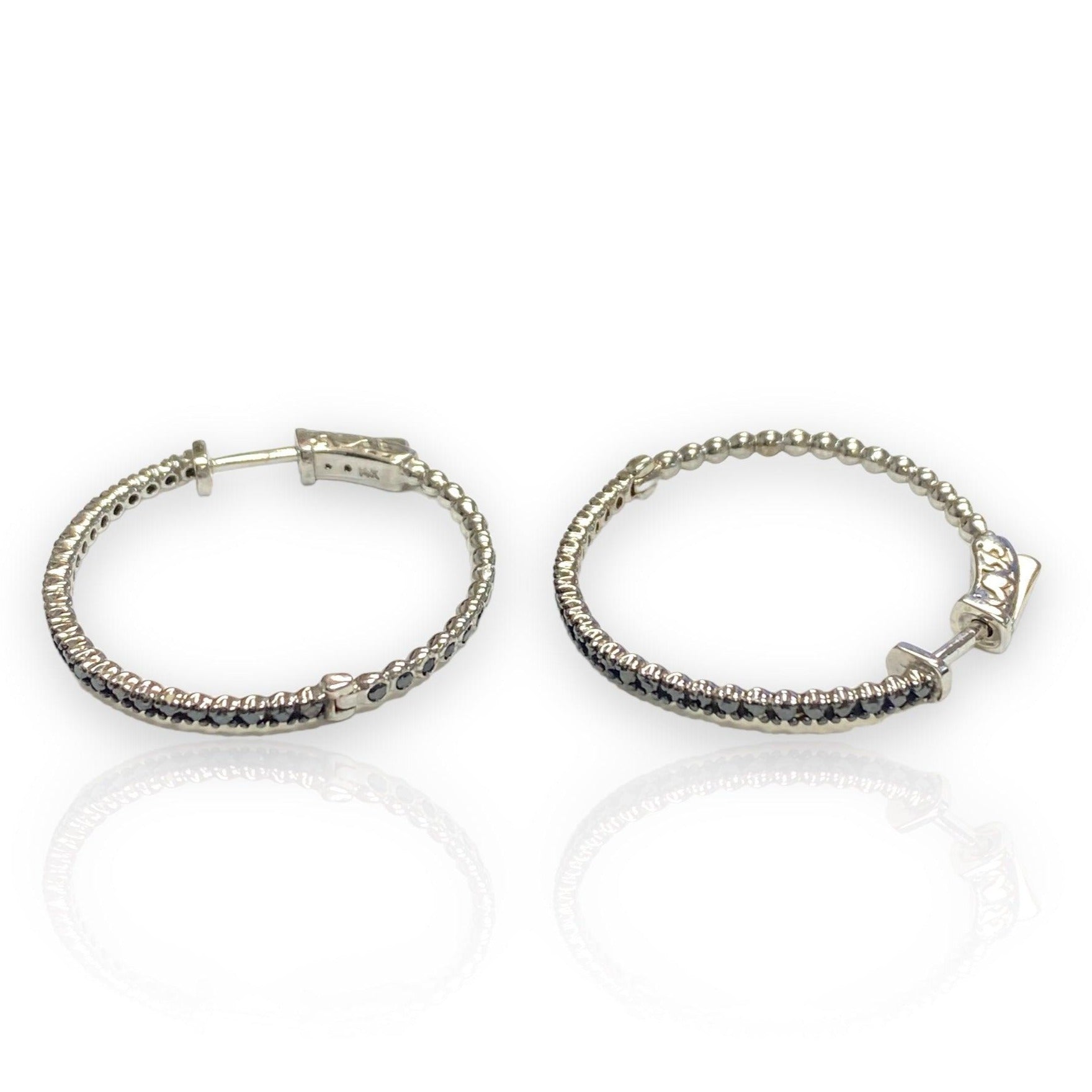 Black Diamond Hoop Earrings 14K Gold - Thenetjeweler