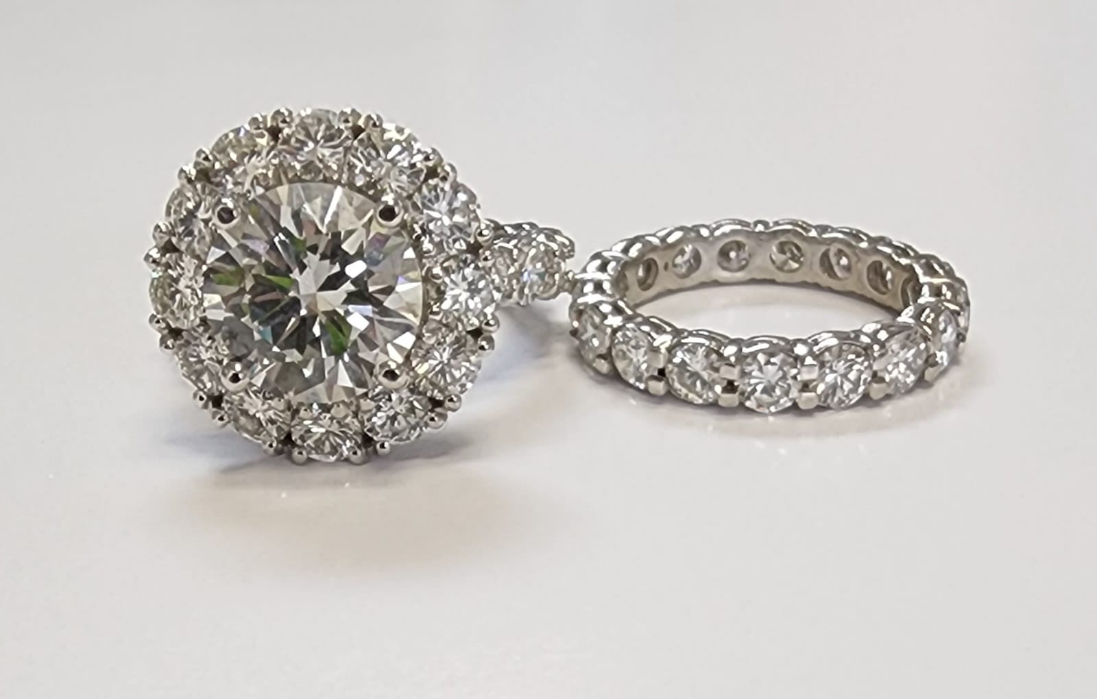 4 Carat Round Diamond Engagement Ring and Eternity Band 18K - Thenetjeweler