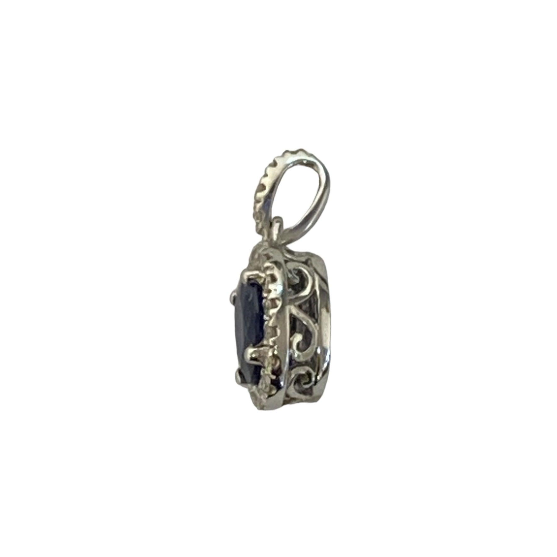 Oval Sapphire and Diamond Halo Pendant - Thenetjeweler
