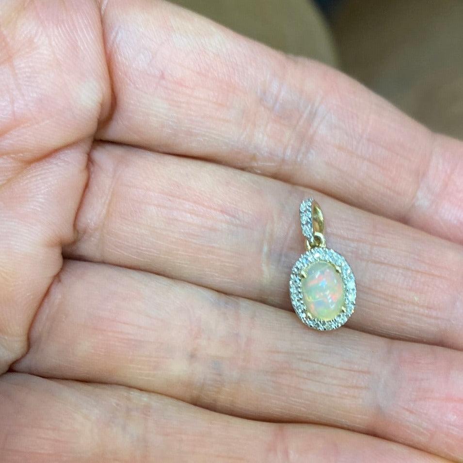 Opal and Diamond Halo Pendant - Thenetjeweler