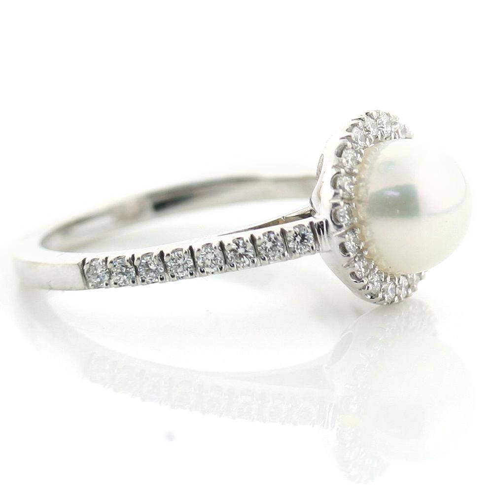 Pearl Engagement Ring with Diamond Halo - Halo Ring