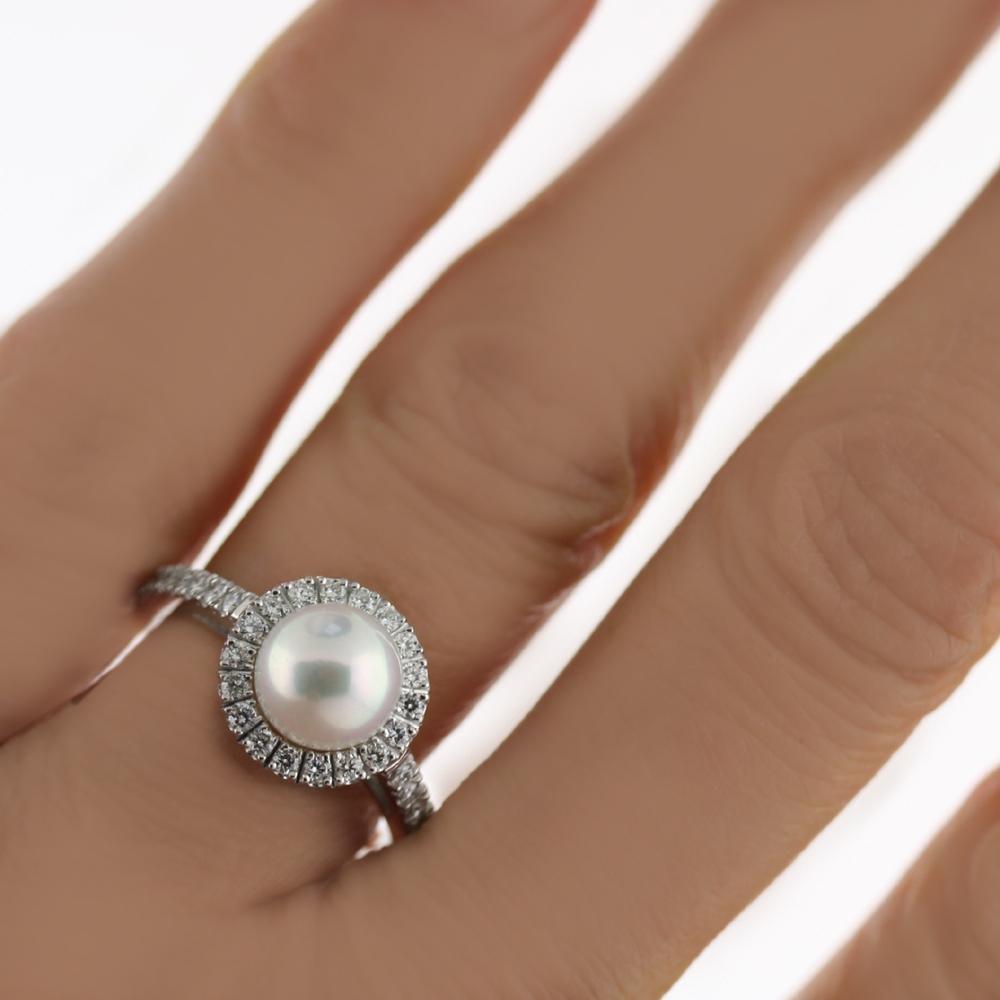 Pearl Engagement Ring with Diamond Halo - Halo Ring