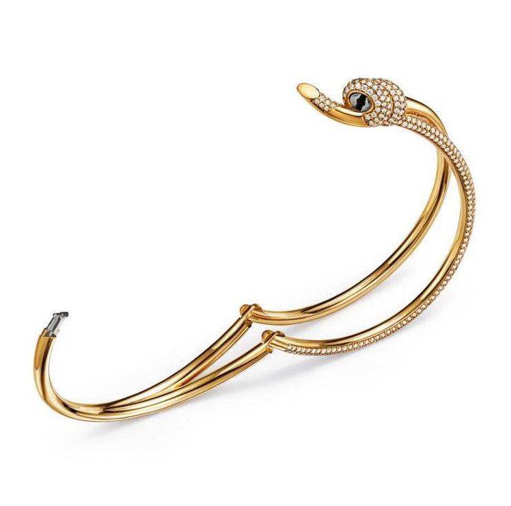 Knot Double Row Hinged Bangle 14K gold with Diamonds - Thenetjeweler