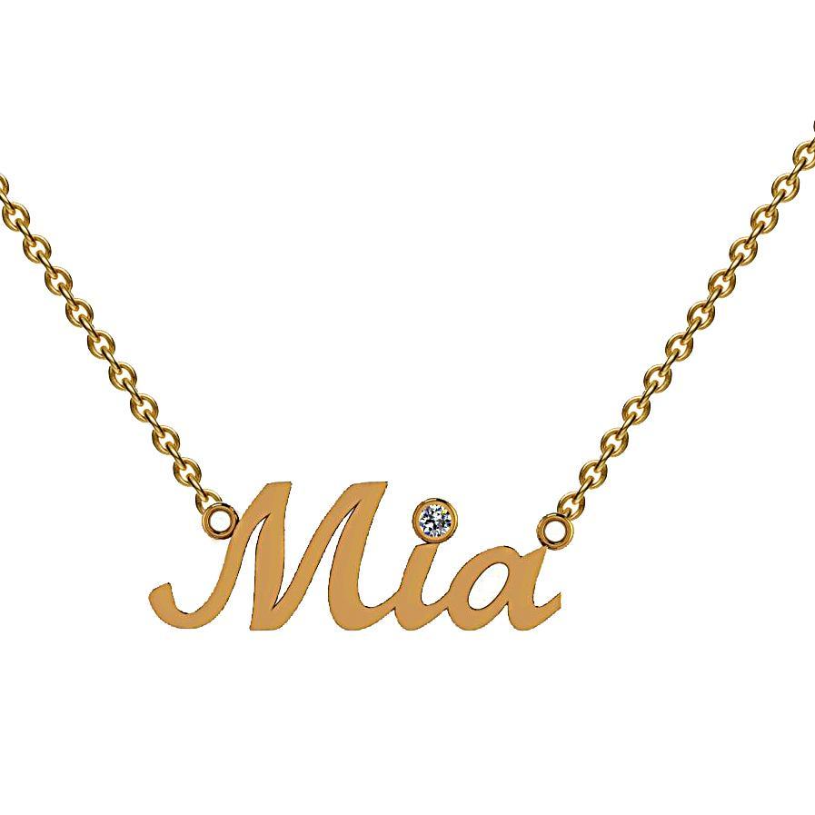 Personalized Name Necklace Mia Diamond Accent Yellow Gold - Thenetjeweler