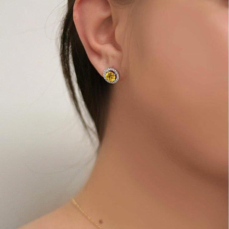 Citrine Diamond Halo Stud Earrings - Thenetjeweler