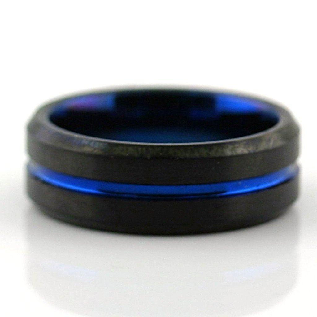 Black Tungsten Ring with Blue Inlay - Thenetjeweler