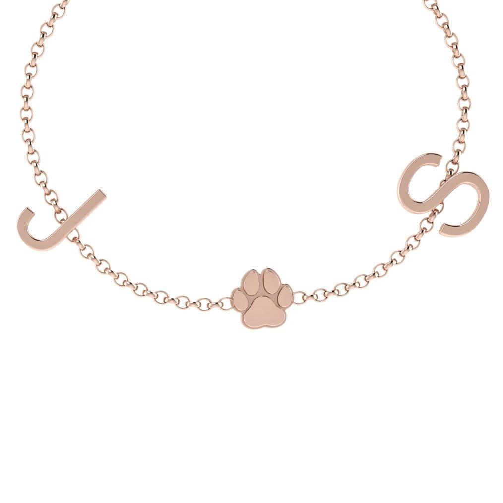 Personalized Paw Pendant with Letters 14K Gold - Thenetjeweler