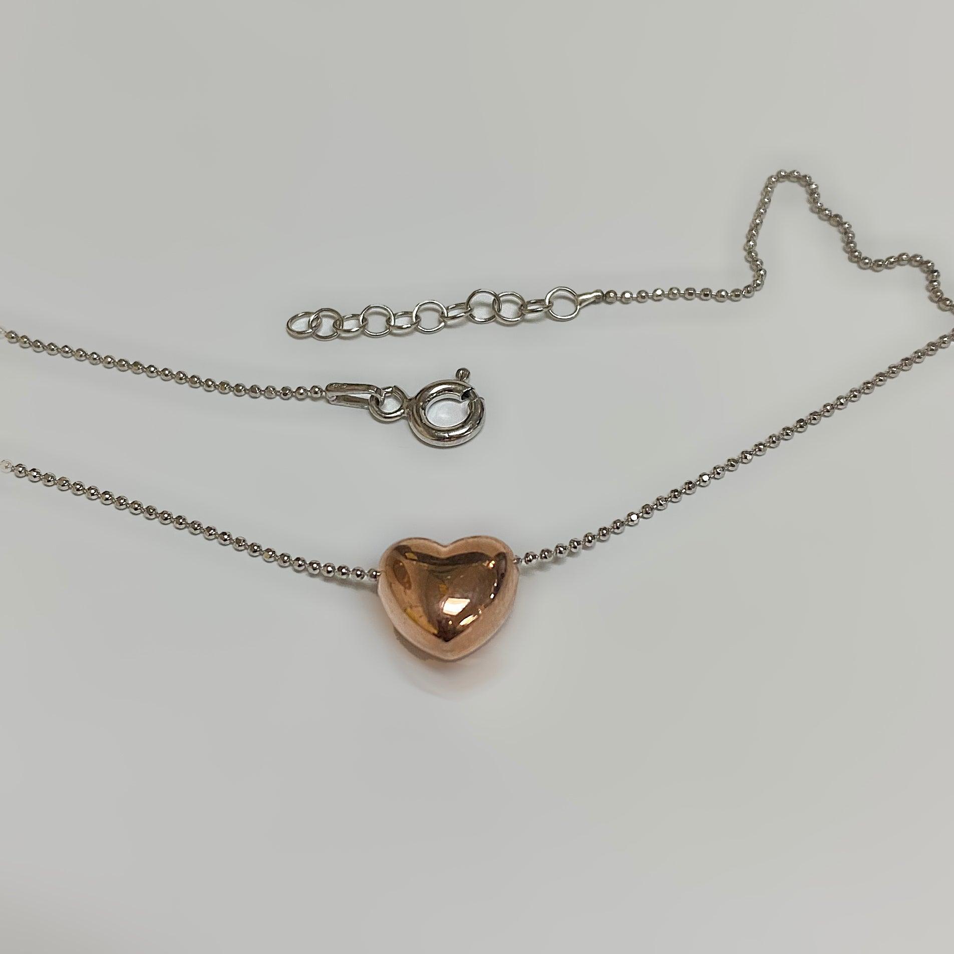 Italian Silver Rose Gold Heart Pendant Necklace - Thenetjeweler