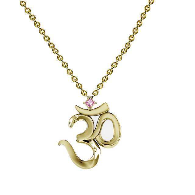 Gold OM yoga Necklace with Gemstone - Thenetjeweler