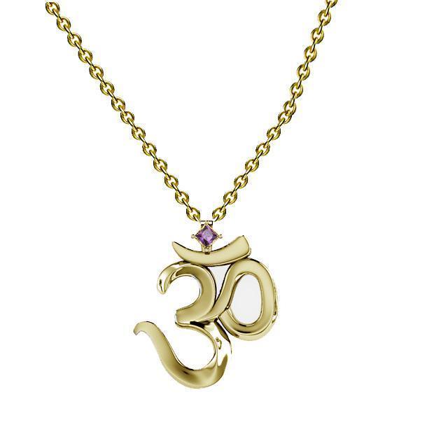 Gold OM yoga Necklace with Gemstone - Thenetjeweler