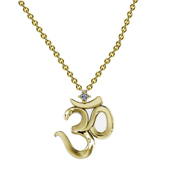 Ohm Pendant Necklace with 3mm Birthstone 14K Gold - Thenetjeweler