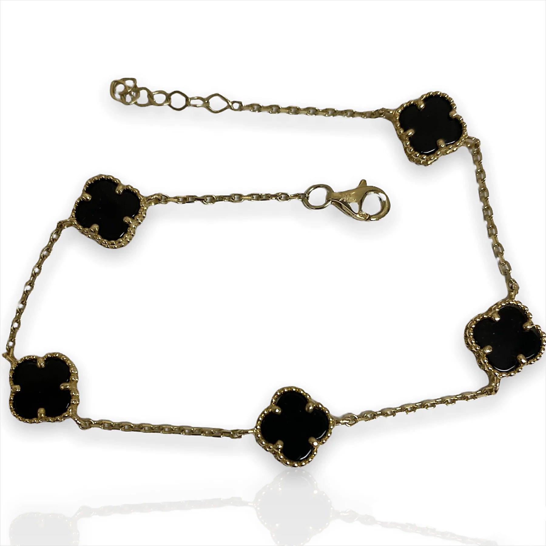 Color Blossom Open Bangle, Yellow Gold, White Gold, Onyx And