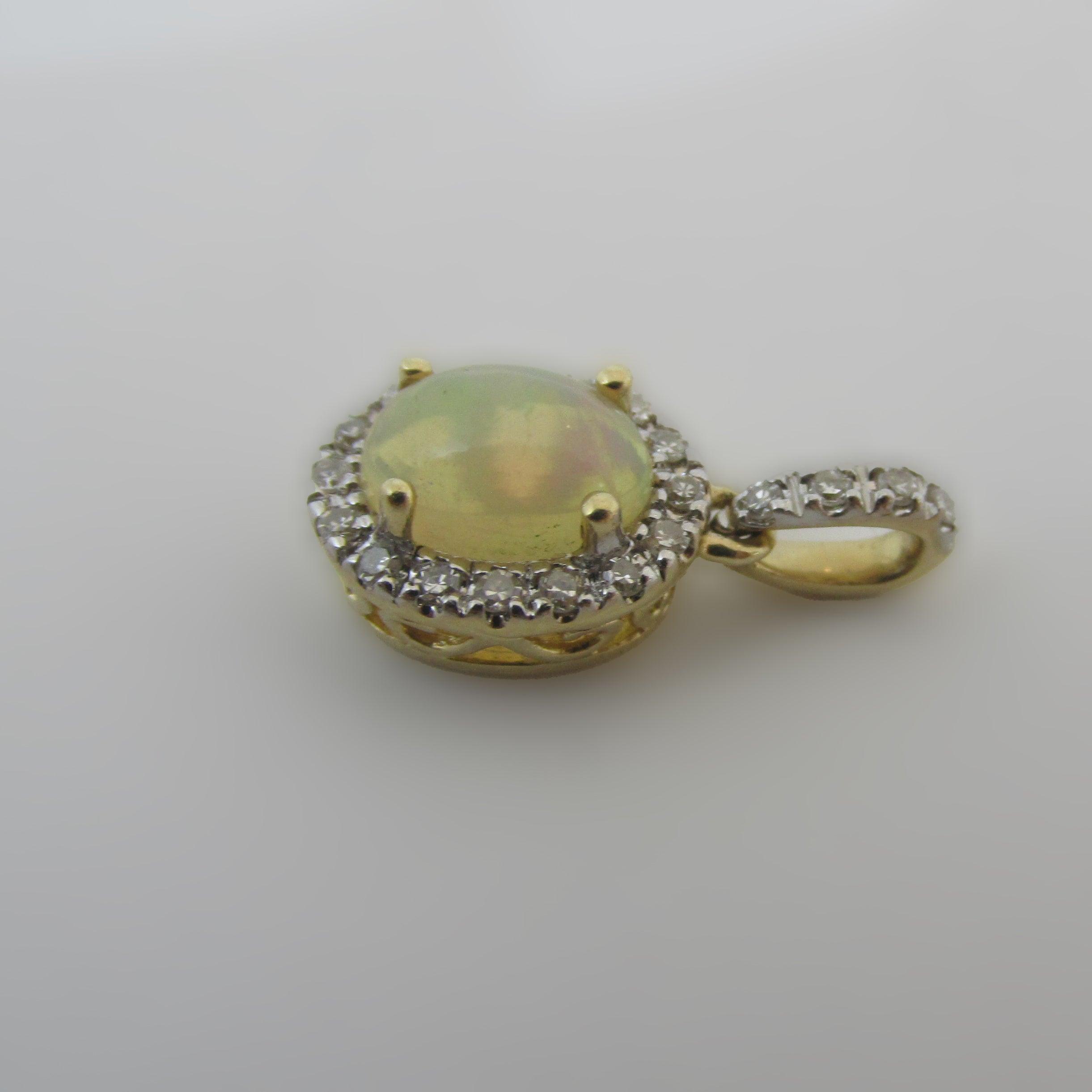 Opal and Diamond Halo Pendant - Thenetjeweler
