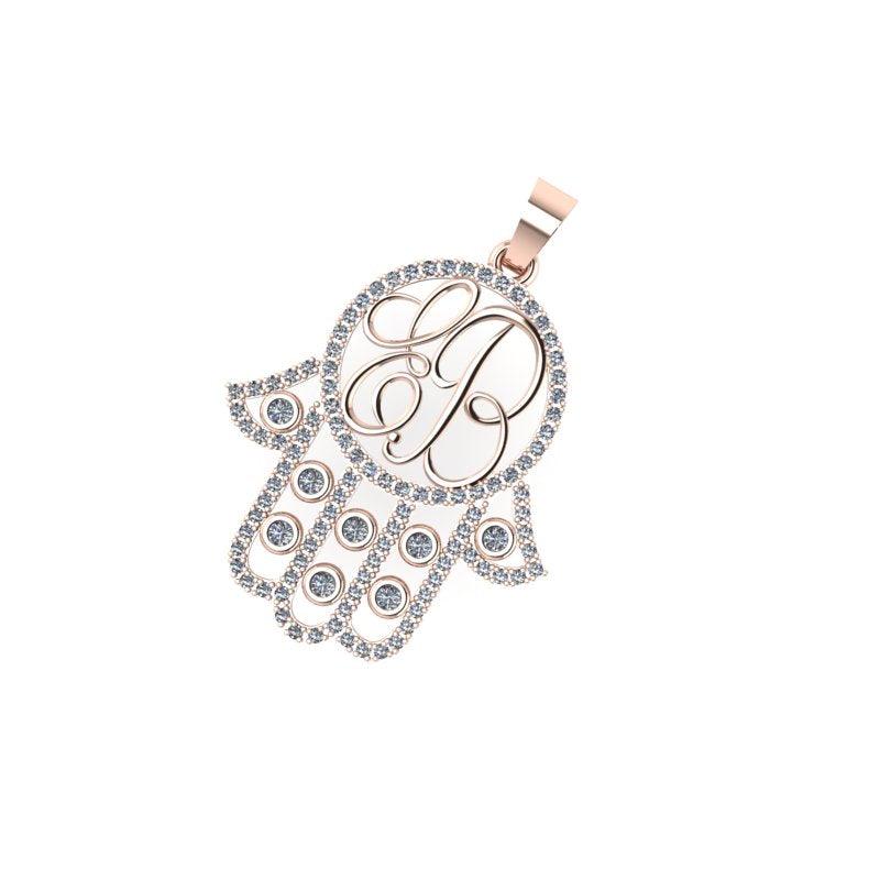 Diamond Hamsa Hand Initial Pendant - Thenetjeweler